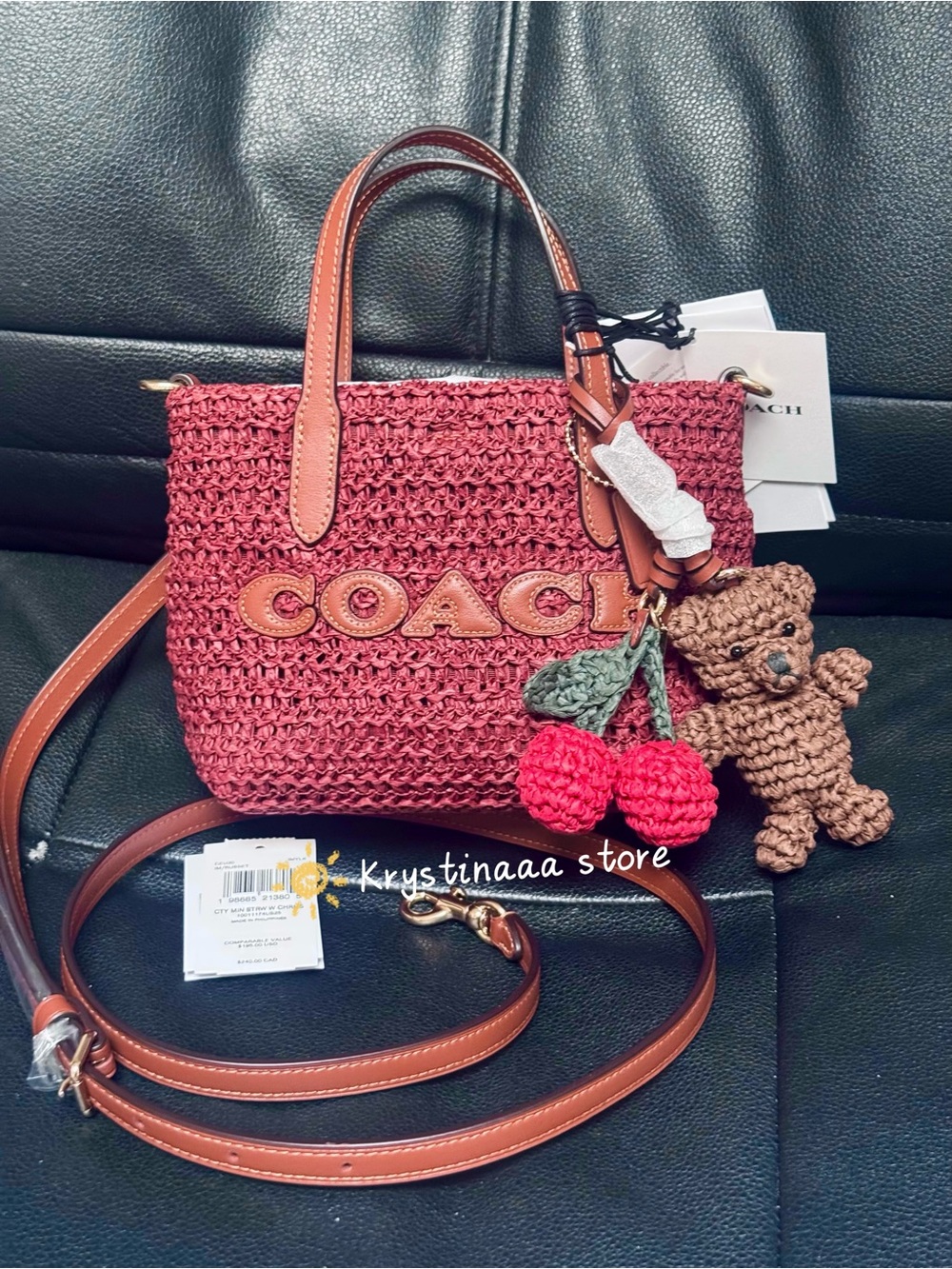 NWT coach City Mini Tote Bag With Charms Gold/Russet CEU30